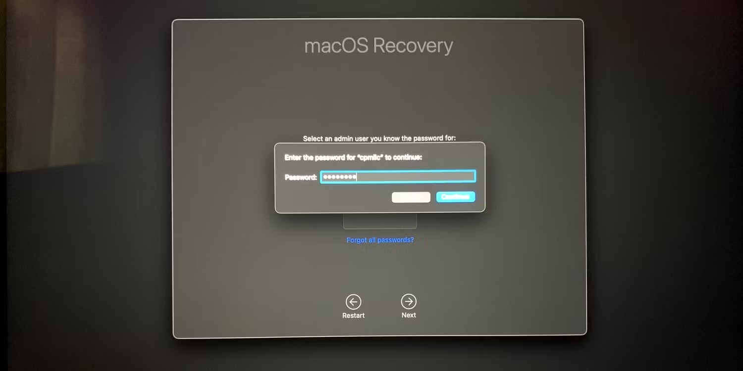 رمز عبور مدیریت در MacOS Recovery