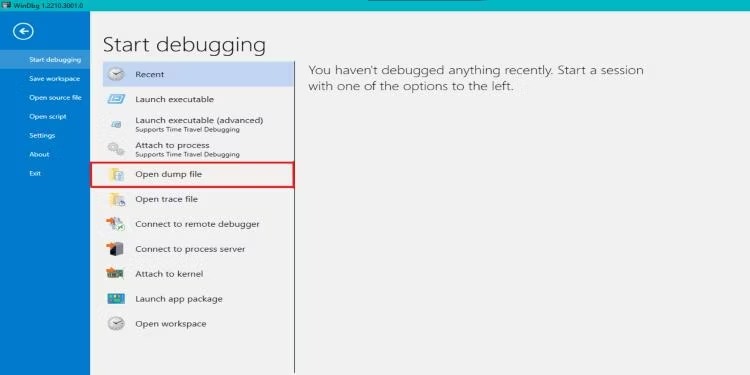 نحوه عیب یابی مشکلات رایج ویندوز 10 با WinDBG 2 باز کردن فایل Dump در WinDBG