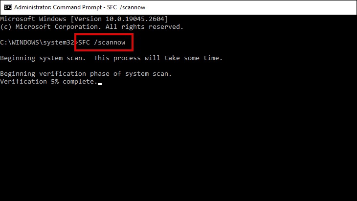 نحوه رفع خطای Exception Breakpoint Has Been Reached در ویندوز 11 2 اجرای SFC در خط فرمان