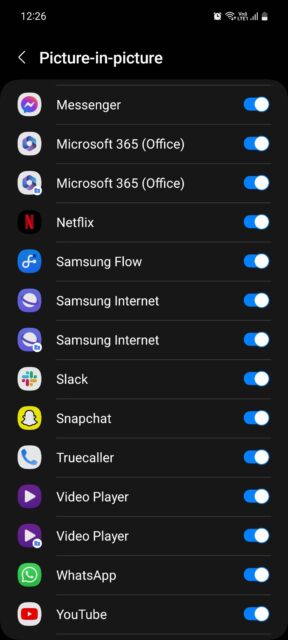 منوی تصویر در تصویر Samsung One UI