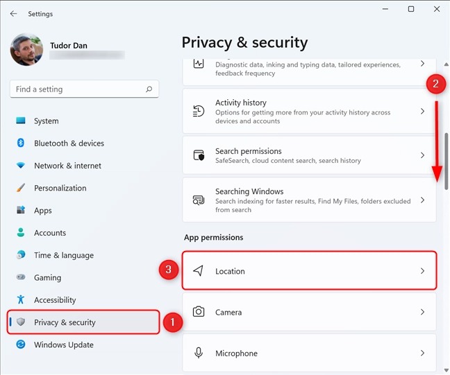نحوه تنظیم و پیکربندی Location Services در ویندوز 11 2 در منوی تنظیمات، Privacy & security را انتخاب کنید، سپس روی Location کلیک کنید