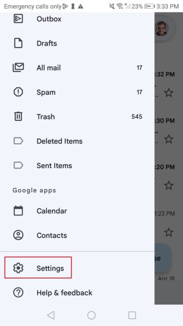 نحوه استفاده از Package Tracking در Gmail اندروید 1 برنامه جیمیل تنظیمات را باز می کند