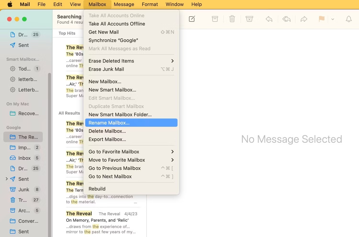 اسکرین شات از Mail در macOS