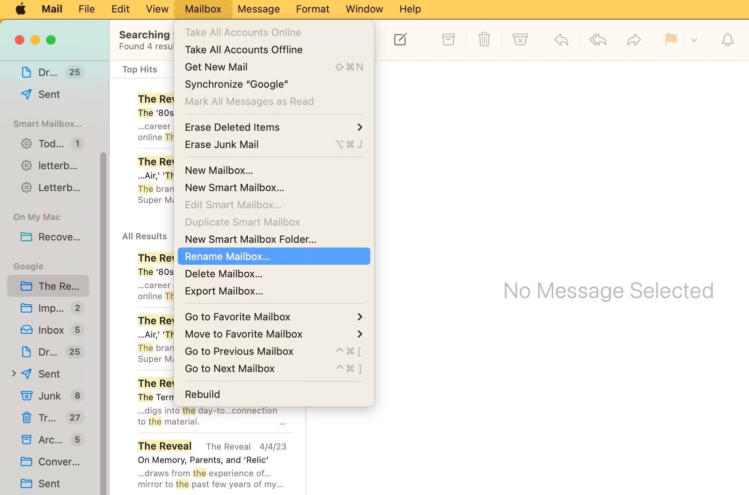 نحوه ساختن، تغییر نام یا حذف یک Mailbox در Apple Mail در مک 3 اسکرین شات از Mail در macOS