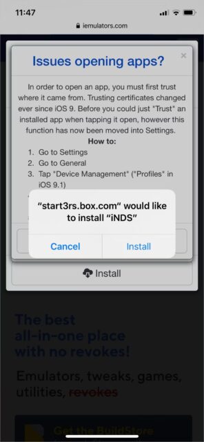 4 روش آسان نصب شبیه سازها در آیفون 3 هشدار نصب شبیه ساز iNDS در iOS