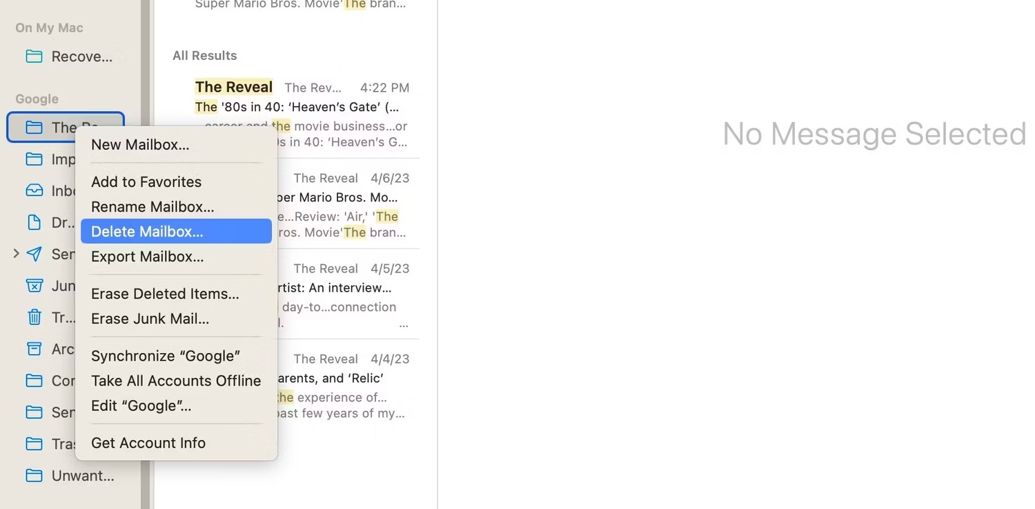 اسکرین شات اپل میل در macOS