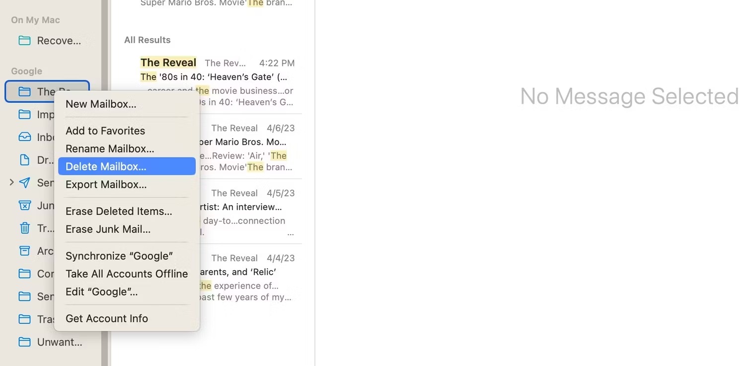 نحوه ساختن، تغییر نام یا حذف یک Mailbox در Apple Mail در مک 4 اسکرین شات اپل میل در macOS