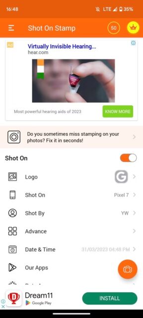 نحوه اضافه کردن Watermark به عکس ها در اندروید 4 در صفحه اصلی برنامه Stamp عکس گرفته شده است
