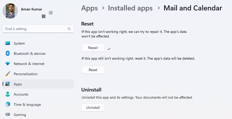 4 راه حل برای ارور Can’t Get Mail در برنامه Mail ویندوز 11 6 گزینه Reset در منوی تنظیمات