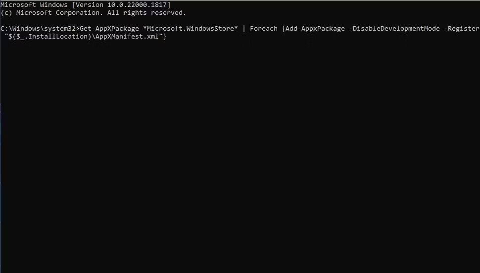 نحوه حل ارور Server Stumbled در مایکروسافت استور در ویندوز 11 9 دستور ثبت مجدد