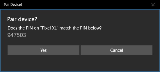 یک کد جفت شدن در هر دو دستگاه ظاهر می شود. موافقت کنید که گوشی اندرویدی خود را با رایانه شخصی ویندوزی خود جفت کنید