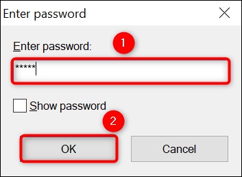 رمز عبور را در 'Enter Password' تایپ کنید و 'OK' را انتخاب کنید.