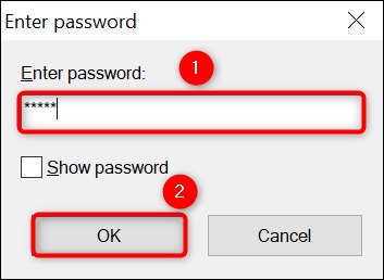 نحوه محافظت از فایل متنی با رمز در ویندوز 11 6 رمز عبور را در 'Enter Password' تایپ کنید و 'OK' را انتخاب کنید.