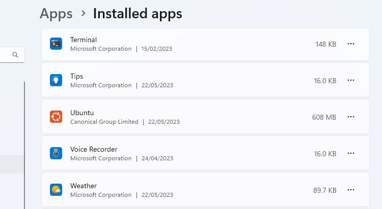 اوبونتو در لیست برنامه های ویندوز 11