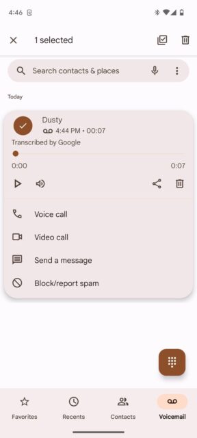صفحه پست صوتی در برنامه تلفن Android