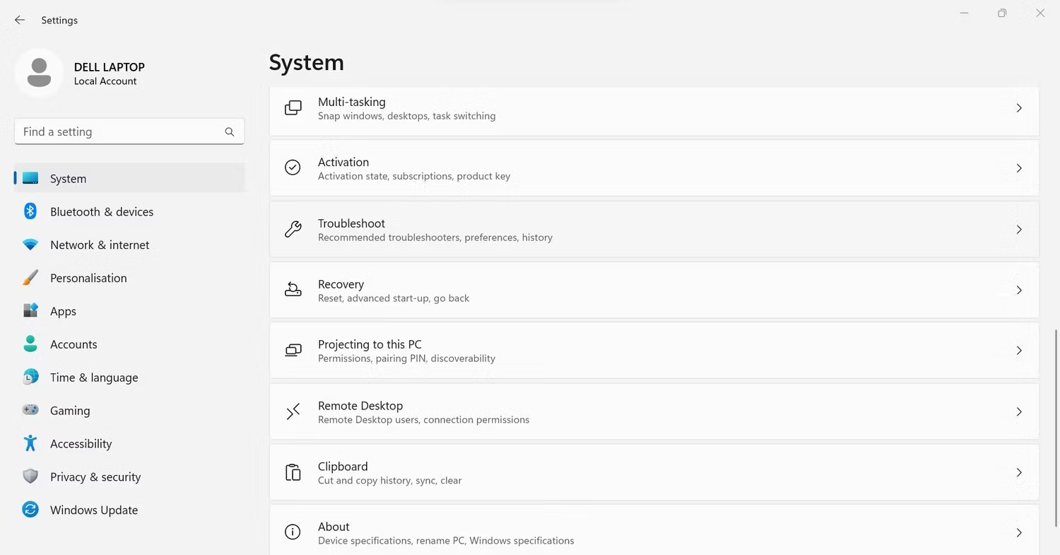 با کلیک بر روی گزینه Troubleshoot در تب System در برنامه تنظیمات ویندوز