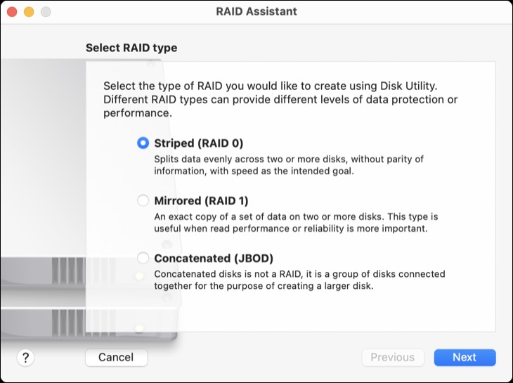 از دستیار RAID در Disk Utility استفاده کنید