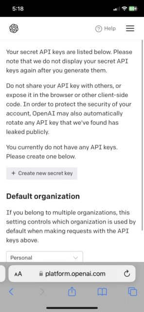 کلید مخفی جدید برای OpenAI ایجاد کنید