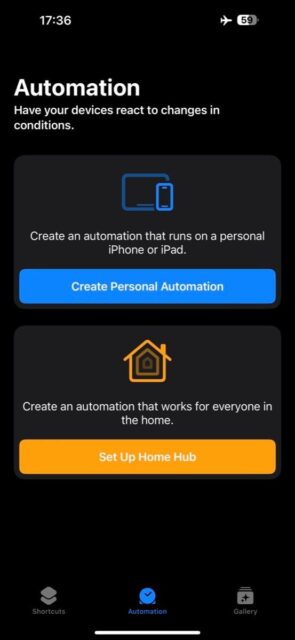 نحوه قفل کردن هر برنامه ای در آیفون با برنامه Shortcuts 1 تب اتوماسیون در برنامه Shortcuts