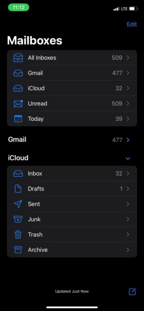 صندوق های پستی در Mail iOS