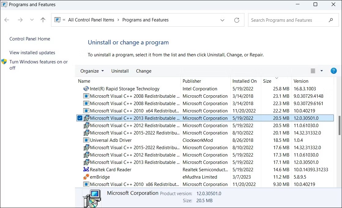 Microsoft Visual C++ Redistributable را در ویندوز تعمیر کنید