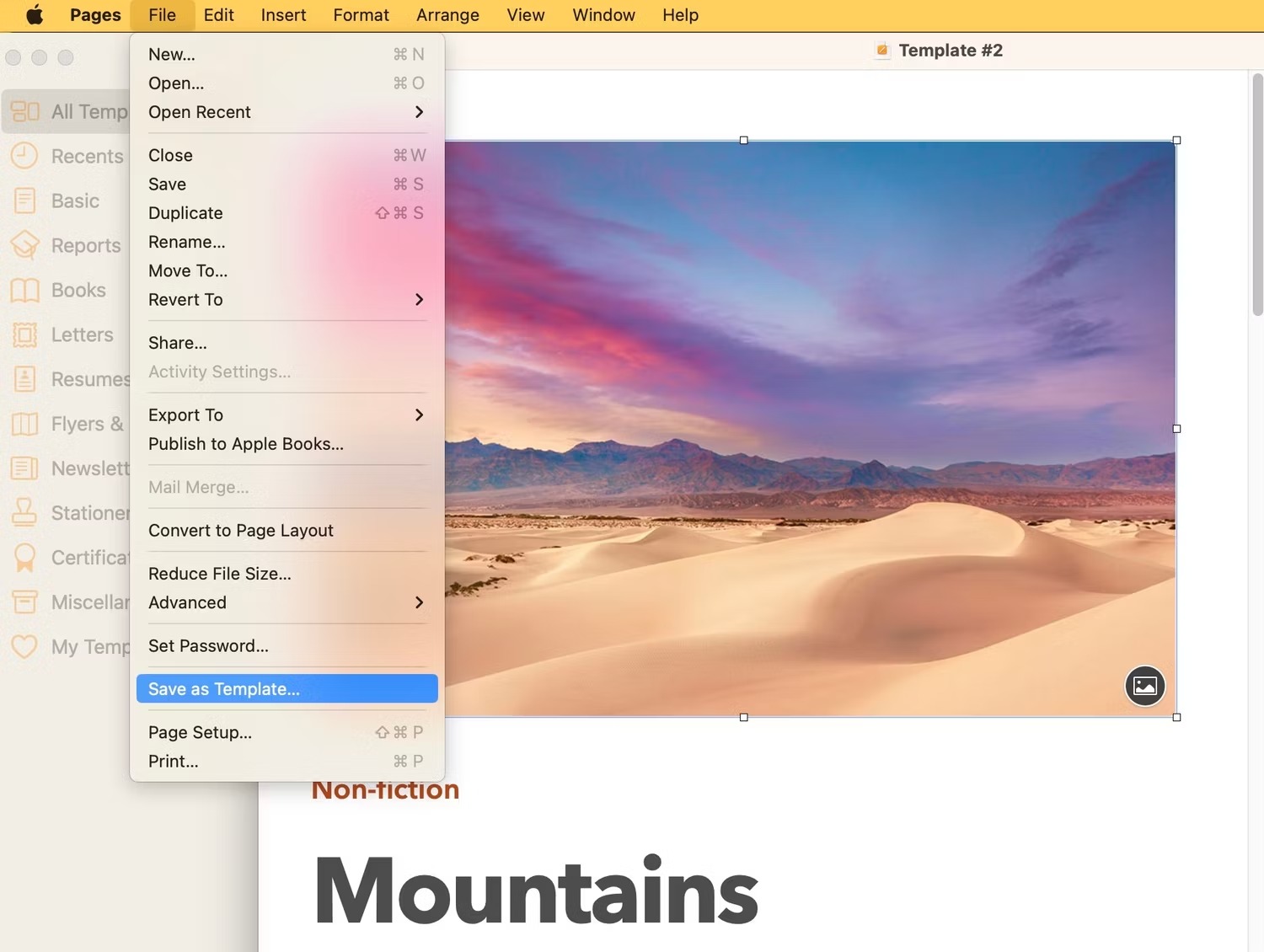 ذخیره یک الگوی Pages در macOS