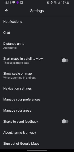 نحوه حل مشکل کار نکردن صدای مسیریابی Google Map در اندروید 1 عکس صفحه تنظیمات Google Maps