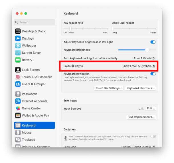 روش دسترسی به ایموجی در مک با میانبر 1 کلید میانبر Show Emoji در Mac را در تنظیمات سیستم فعال کنید