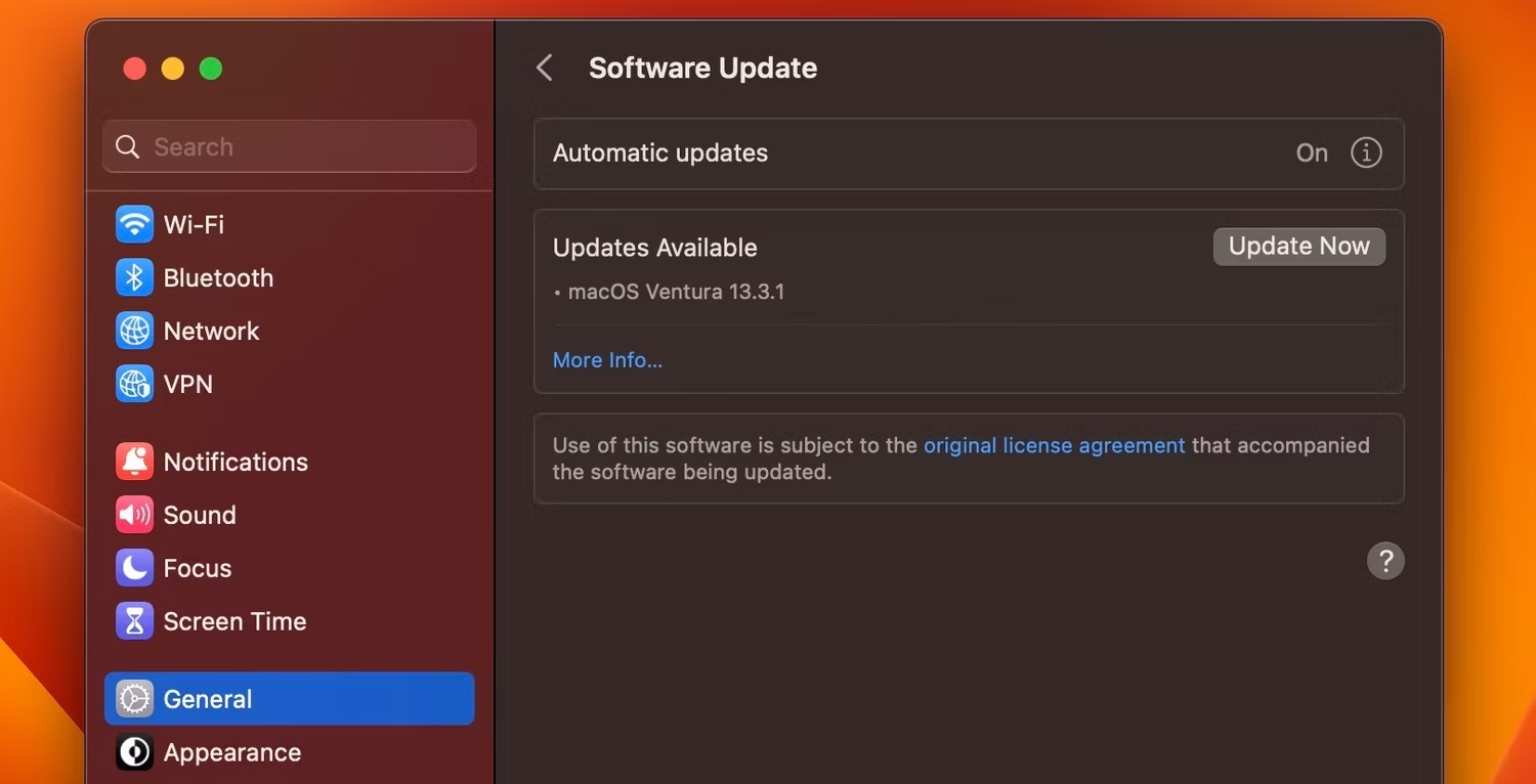 نحوه آپدیت کردن سافاری در مک 1 منوی به روز رسانی نرمافزار در macOS Ventura