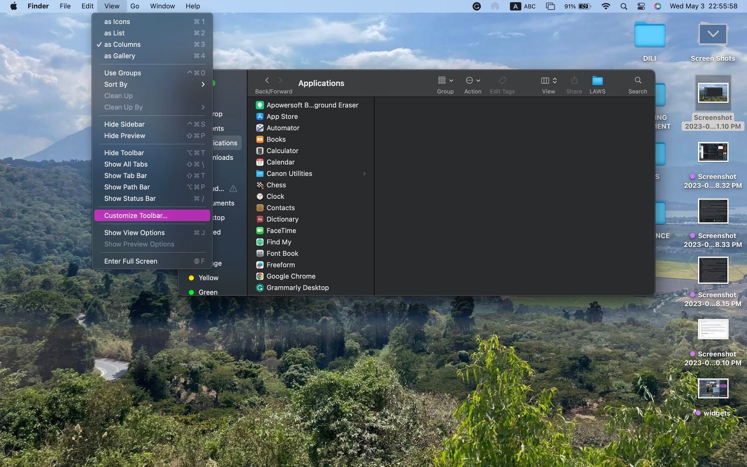 نحوه شخصی سازی جعبه ابزار Finder در مک 2 منوی سفارشی سازی نوار ابزار Finder در macOS