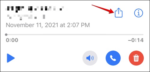 نحوه ذخیره Voicemail در آیفون 2 دکمه اشتراک گذاری در کنار یک پست صوتی در آیفون