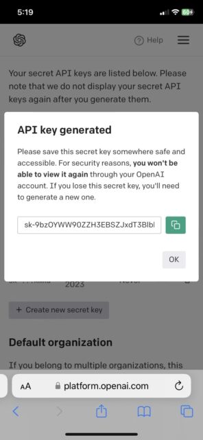 روش استفاده از Super Siri Mode در آیفون 2 کلید OpenAI API را کپی کنید