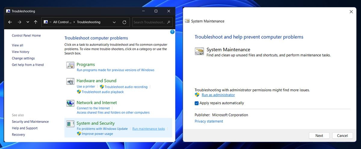 نحوه رفع مشکل باز شدن خودکار جعبه Shutdown در ویندوز 11 2 عیب یاب System Maintenance را در ویندوز 11 اجرا کنید