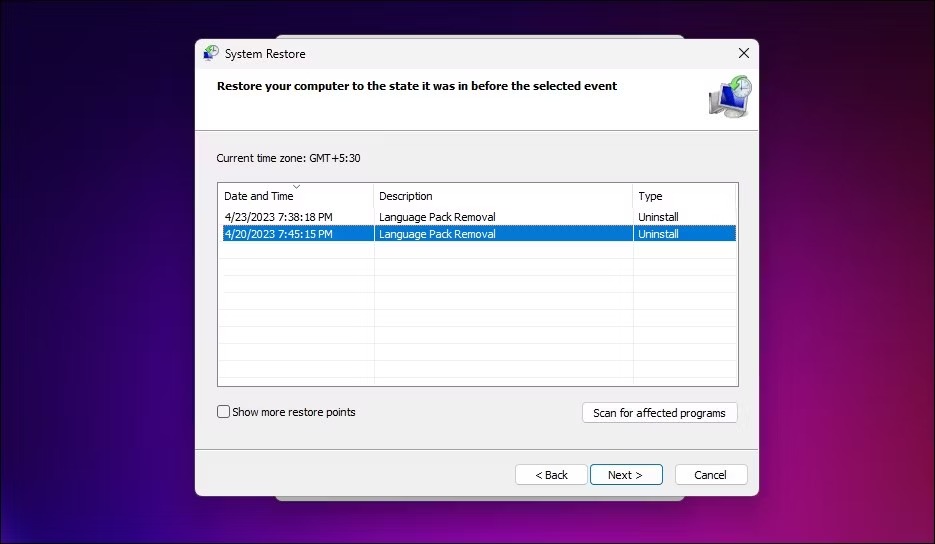 نحوه استفاده از System Restore برای بازگرداندن ویندوز 11 2 اسکن بازیابی سیستم برای برنامه های آسیب دیده
