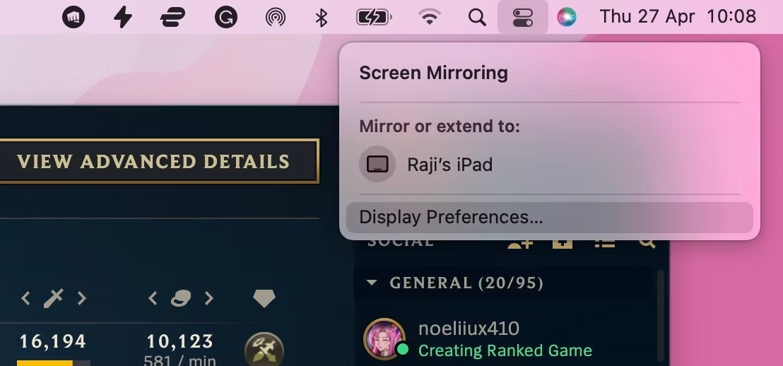 5 راه به اشتراک گذاشتن صفحه در مک 3 منوی Screen Mirroring مرکز کنترل که آی پد راجی را نشان می دهد