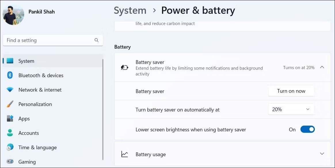 نحوه روشن یا خاموش کردن Battery Saver در لپ تاپ ویندوز 11 3 بهینهسازی باتری را از طریق برنامه تنظیمات فعال یا غیرفعال کنید