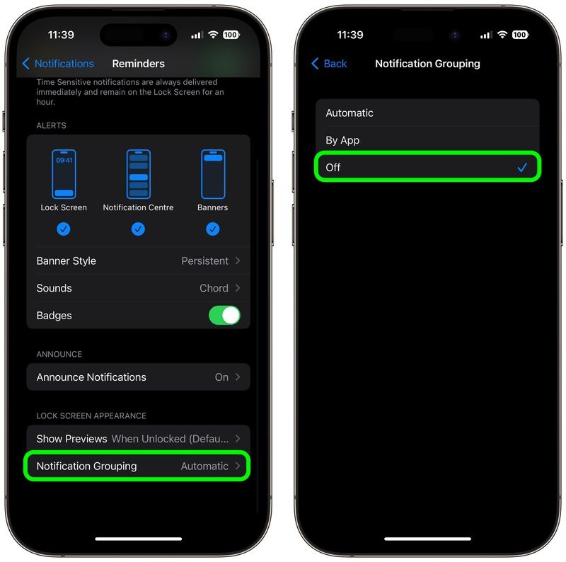 نحوه غیر فعال کردن گروه بندی اعلان برنامه در iOS 2 گروه بندی اعلان در iOS
