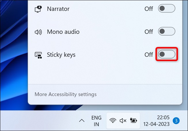 نحوه خاموش کردن Stickey Keys در ویندوز 11 4 «کلیدهای چسبنده» را خاموش کنید.