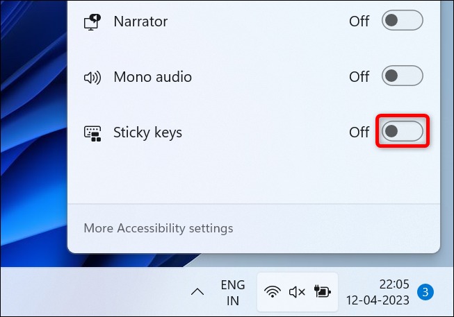 «کلیدهای چسبنده» را خاموش کنید.