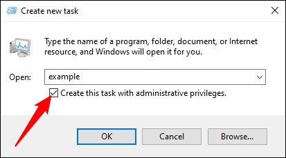 نحوه اجرای یک فرمان به عنوان Administrator از باکس Run در ویندوز 11 4 'ایجاد این کار با امتیازات اداری' را علامت بزنید.
