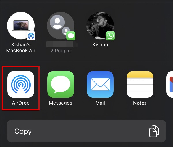 روی دکمه AirDrop ضربه بزنید.