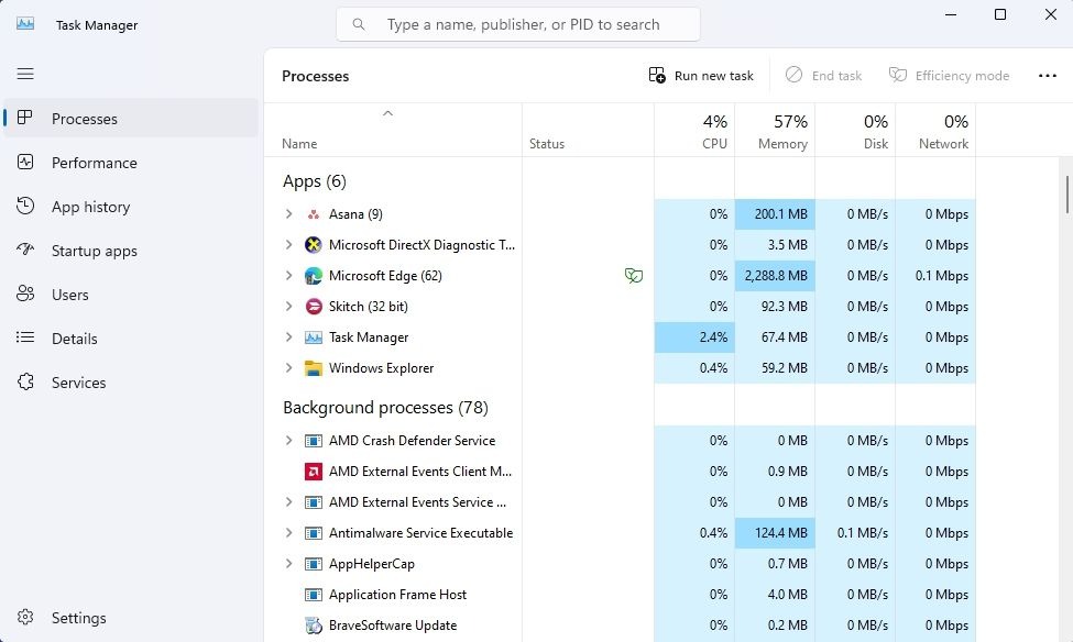 گزینه عملکرد در Task Manager