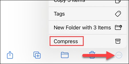 نحوه باز کردن فایل های زیپ در آیفون و آیپد 7 منو را باز کرده و 'Compress' را انتخاب کنید.