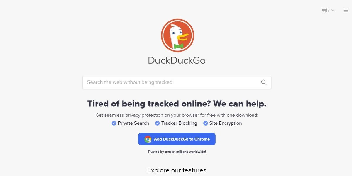 صفحه اصلی برای سایت DuckDuckGo