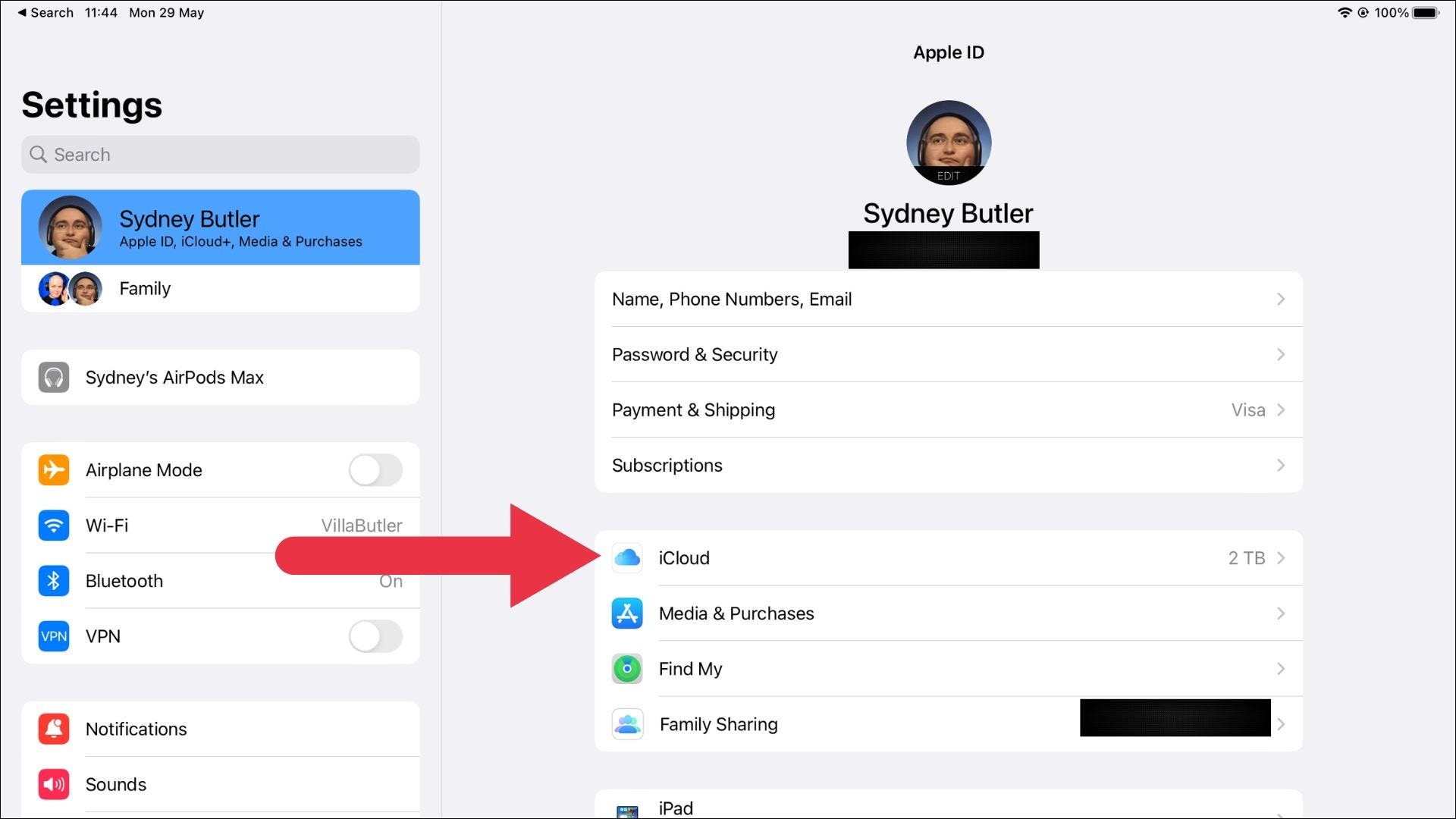 روی iCloud ضربه بزنید