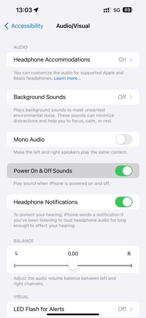 منوی تنظیمات دسترسی صوتی و تصویری در آیفون
