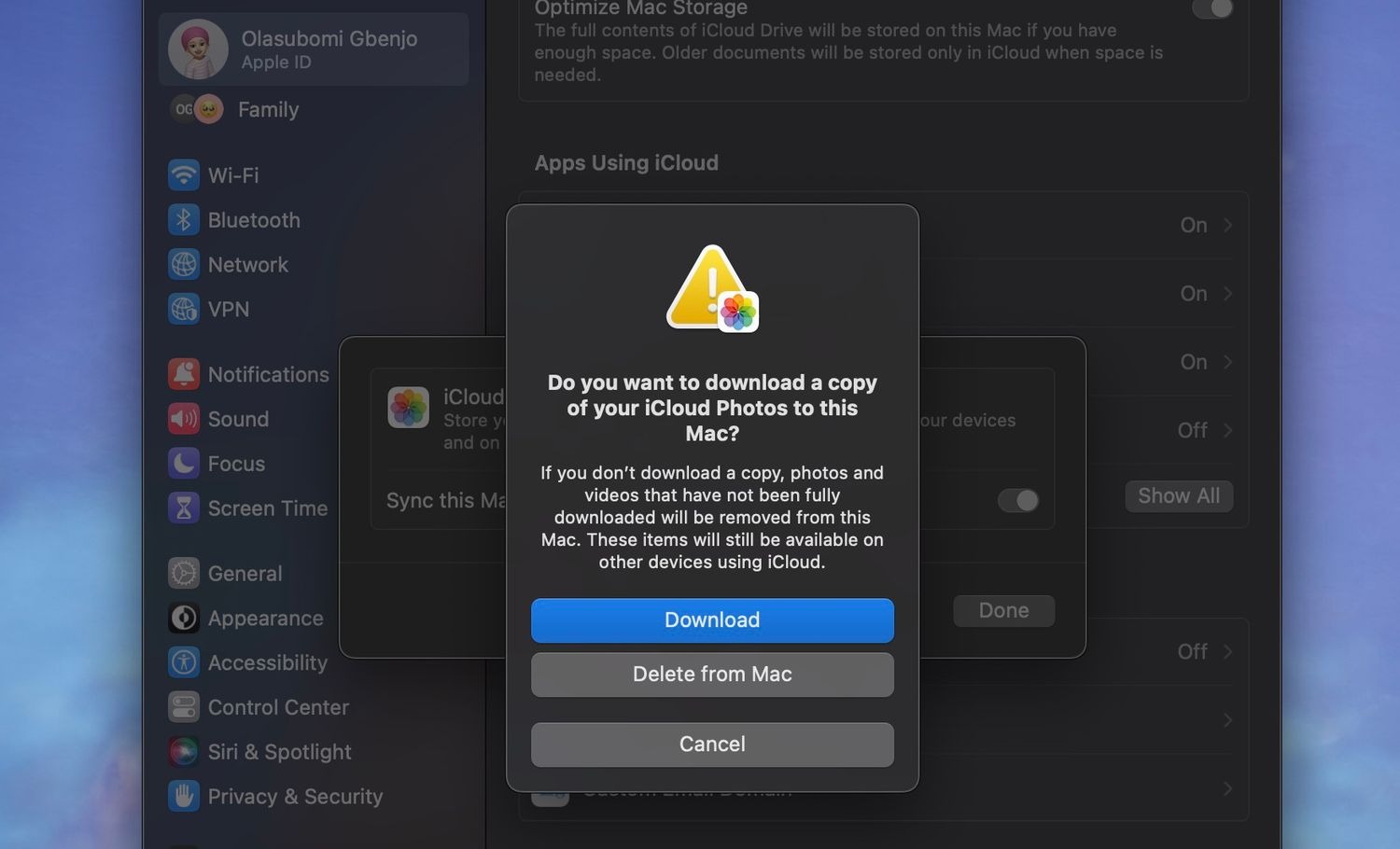 تنظیمات iCloud Photos در macOS