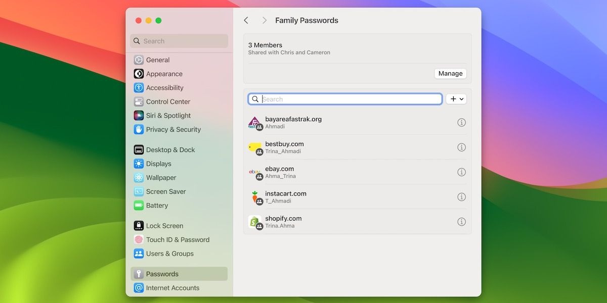 به اشتراک گذاری رمز عبور با گروه ها در macOS Sonoma
