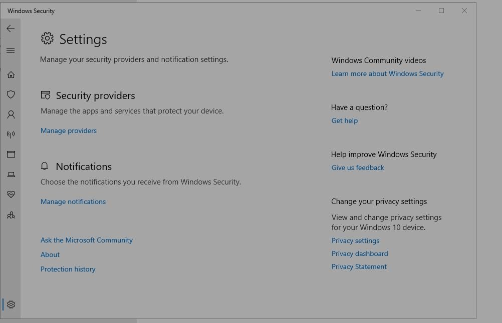 تصویر صفحه تنظیمات امنیتی ویندوز