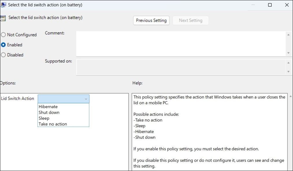 با استفاده از Group Policy Editor، Close Lid Action را تغییر دهید